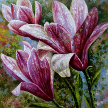 Painting titled "Magnolia" by Serhii Voichenko, Original Artwork, Oil