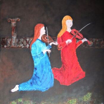Schilderij getiteld "The Evening Song" door Shahid Zuberi, Origineel Kunstwerk, Acryl Gemonteerd op Karton