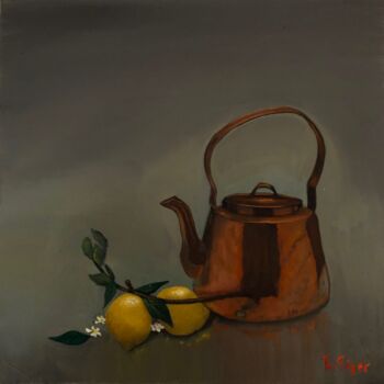 Painting titled "Bouilloire en cuivr…" by Ruth Piper, Original Artwork, Oil