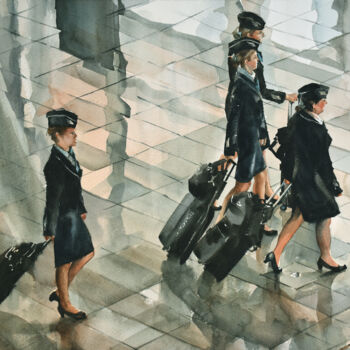 Painting titled "After Work" by Pawel Gladkow, Original Artwork, Watercolor