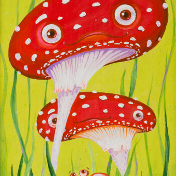 Peinture intitulée "Amanita and snail" par Aleksandra Paranchenko, Œuvre d'art originale, Acrylique Monté sur Panneau de bois