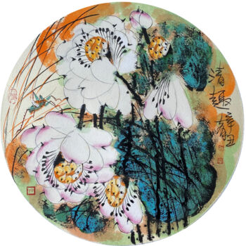 Schilderij getiteld "Fun in the Lotus po…" door Dayou Lu, Origineel Kunstwerk, pigmenten
