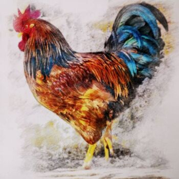 Dessin intitulée "Rooster" par Michał Stetkiewicz, Œuvre d'art originale, Pastel