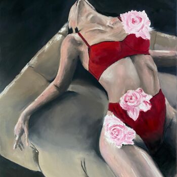 Pintura titulada "Camellia" por Mariia Fedorova, Obra de arte original, Oleo Montado en Panel de madera