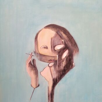 Peinture intitulée "Houellebecq" par Bruno Leblais, Œuvre d'art originale, Huile