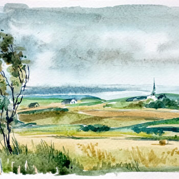 "Cloudy landscape" başlıklı Tablo Olga Larina tarafından, Orijinal sanat, Suluboya