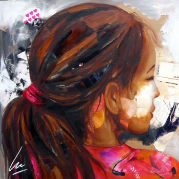 Painting titled "Le 7 ème coeur" by Nathalie Lemaitre, Original Artwork, Oil