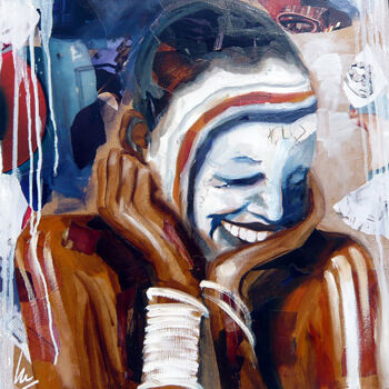 Painting titled "La joie (Série peti…" by Nathalie Lemaitre, Original Artwork, Oil Mounted on Wood Stretcher frame