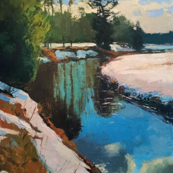 Painting titled "Spring on the Nikul…" by Daniil Mikhailov, Original Artwork, Oil Mounted on Wood Stretcher frame