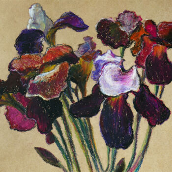 Disegno intitolato "Irises 1 - Original…" da Nikolay Dmitriev, Opera d'arte originale, Pastello