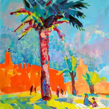 Pittura intitolato "Landscape with palm…" da Olesia Lishaeva, Opera d'arte originale, Olio