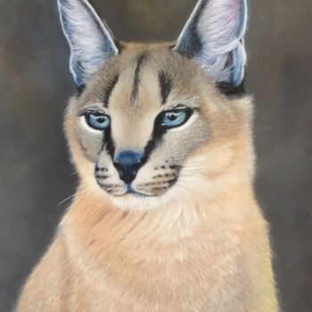 Dessin intitulée "Portrait Caracal" par Jess.C.Art, Œuvre d'art originale, Pastel Monté sur Verre