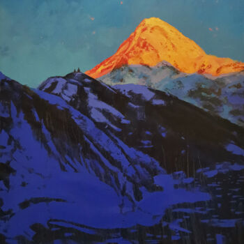 Painting titled "Kazbek" by Daniil Mikhailov, Original Artwork, Oil Mounted on Wood Stretcher frame