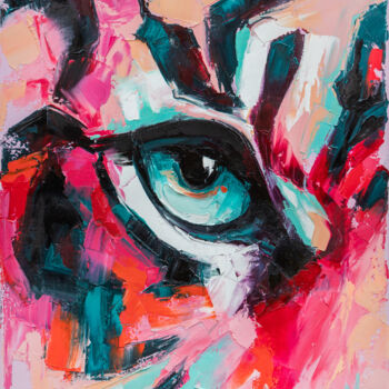 绘画 标题为“"Pink tiger eye"” 由Mari Dein, 原创艺术品, 油 安装在木质担架架上