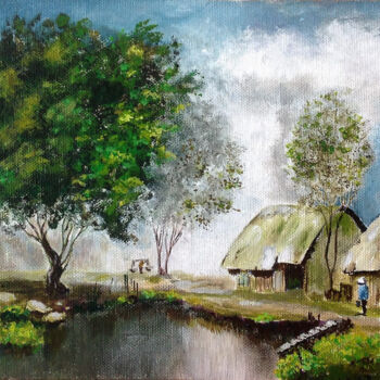 제목이 "A peaceful green la…"인 미술작품 Любовь Самойлова로, 원작, 아크릴 기타 단단한 패널에 장착됨