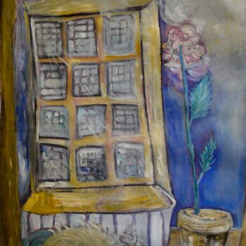 Painting titled "Le chat et la fenêt…" by Florence Maindrault, Original Artwork, Oil