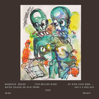 Ζωγραφική με τίτλο "Barbecue Series (Th…" από Ibiok Bright Signature Art Gallery, Αυθεντικά έργα τέχνης, Ακουαρέλα