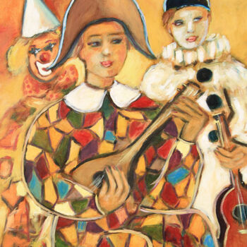 Картина под названием "Clowns musiciens" - Jean Xavier Combe, Подлинное произведение искусства, Масло Установлен на Деревянн…