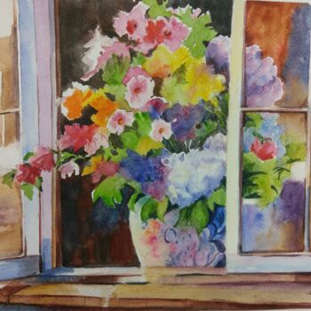 Painting titled "spring flowers" by Sosar, Original Artwork, Watercolor