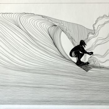 Zeichnungen mit dem Titel "Men Surfing 5" von Ibrahim Unal, Original-Kunstwerk, Bleistift