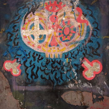Peinture intitulée "CRAZY SKULL (GLOW I…" par Giuseppe Valia, Œuvre d'art originale, Bombe aérosol