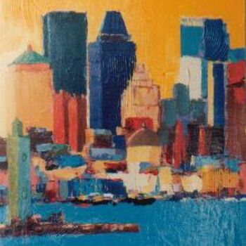 Peinture intitulée "Port de Montreal" par M'Hamed Saci, Œuvre d'art originale