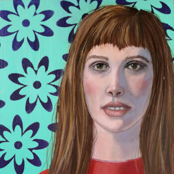Painting titled "Petit Visage 16" by Elke Thiébaut, Original Artwork, Oil
