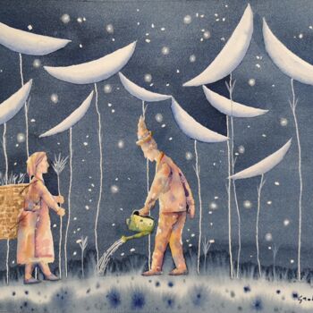 Painting titled "Il giardino dei sem…" by Franco Grobberio, Original Artwork, Watercolor