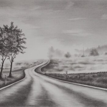 Zeichnungen mit dem Titel "Landstraße" von Ronald Firla, Original-Kunstwerk, Bleistift