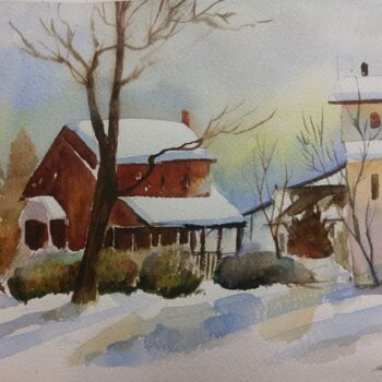 제목이 "Winter in Village"인 미술작품 Sosar로, 원작, 수채화