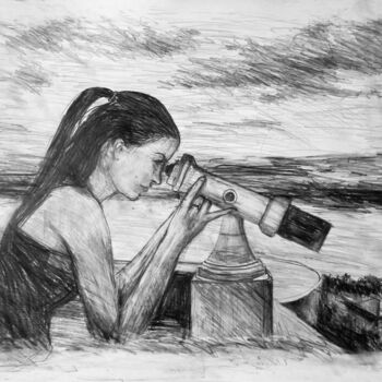 Dessin intitulée "Observer" par Yury Smirnov, Œuvre d'art originale, Fusain