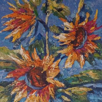 Peinture intitulée "Sunflowers oil pain…" par Filip Petrovic, Œuvre d'art originale, Huile