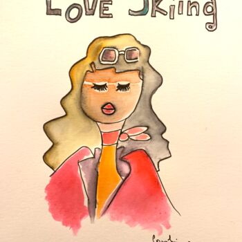 Dibujo titulada "Love skiing" por Caroline Montigneaux, Obra de arte original, Tinta
