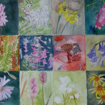 Malerei mit dem Titel "Fleurs du morvan" von Pascale Coutoux, Original-Kunstwerk, Aquarell