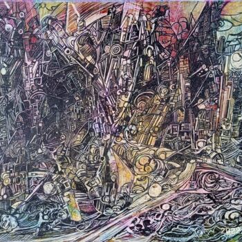 Painting titled "Du rififi dans mon…" by Serge Berthereau, Original Artwork, Ink