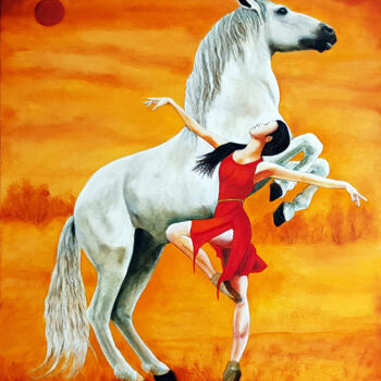 Painting titled "Lancer de lune par…" by Phybra, Original Artwork, Oil