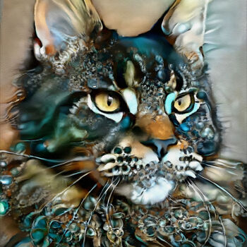 Digitale Kunst getiteld "Nataniel, cat" door L.Roche, Origineel Kunstwerk, Acryl