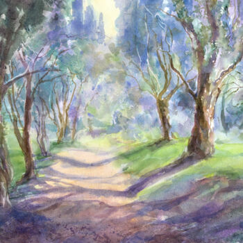 Peinture intitulée "Road among the oliv…" par Alyona Masterkova, Œuvre d'art originale, Aquarelle