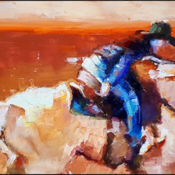 Painting titled "In the saddle 3" by Kazimierz Mordarski, Original Artwork, Oil