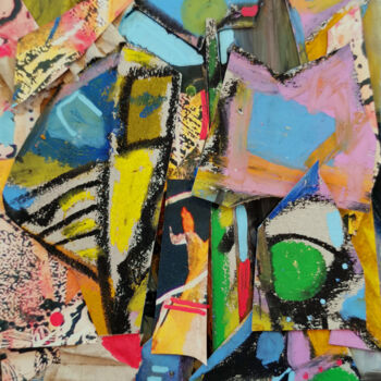 Peinture intitulée "Marché du matin" par Muriel Cayet, Œuvre d'art originale, Collages Monté sur Carton