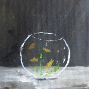 Painting titled "Les poissons rouges" by Roberto Urbano, Original Artwork, Oil Mounted on Wood Stretcher frame