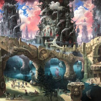 Painting titled "Towers and bridges." by Aleksandr Mikhalchuk, Original Artwork, Oil
