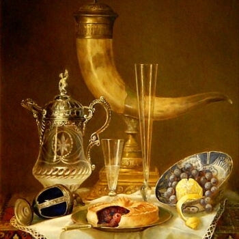 Painting titled "The Scottish horn" by Jos Kivits, Original Artwork, Oil Mounted on Wood Panel