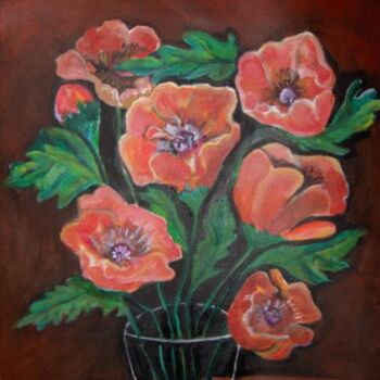 Painting titled "Red Poppies" by Chicana Artist.... Ruth Olivar Millan, Original Artwork