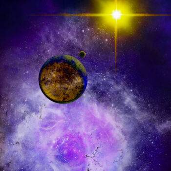 Digital Arts titled ""Dyson Sphäre"" by Keep Magic, Original Artwork, Digital Painting Mounted on Wood Stretcher frame