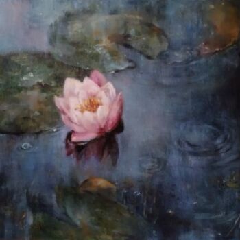 绘画 标题为“Waterlily in rain/N…” 由Maria Bel, 原创艺术品, 油