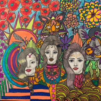 Zeichnungen mit dem Titel "Egyptian Goddesses" von Oana Arabagiu, Original-Kunstwerk, Bleistift