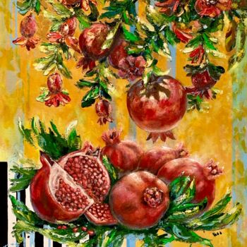 제목이 "Pomegranates"인 미술작품 Larisa Lavrova로, 원작, 기름 나무 들것 프레임에 장착됨