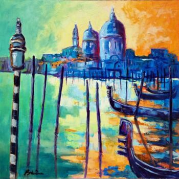 Schilderij getiteld "Venice in love" door Patrick Briere, Origineel Kunstwerk, Olie Gemonteerd op Frame voor houten brancard