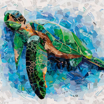 拼贴 标题为“Blue Water Sea Turt…” 由Sue Dowse, 原创艺术品, 拼贴